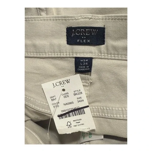 J Crew Stone Slim-fit garment-dyed five-pocket pant Mens 34‎ x 34 NWT